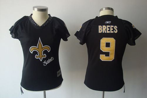 Saints #9 Drew Brees Black 2011 Women's Field Flirt Stitched NFL Jersey - Click Image to Close